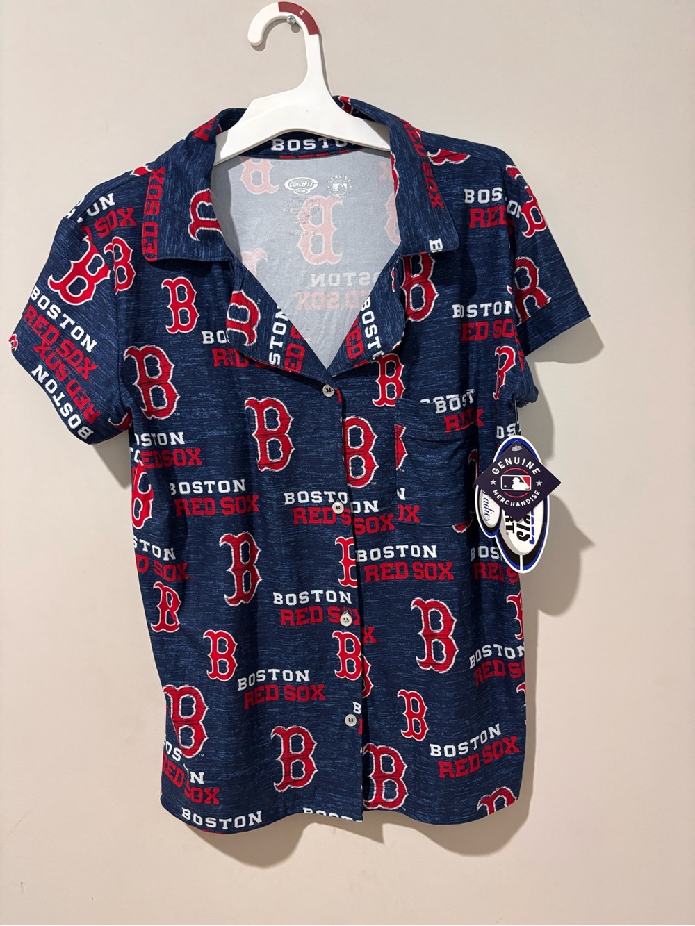Boston Red Sox Navy Short Sleeve Button-Up Pajama Top